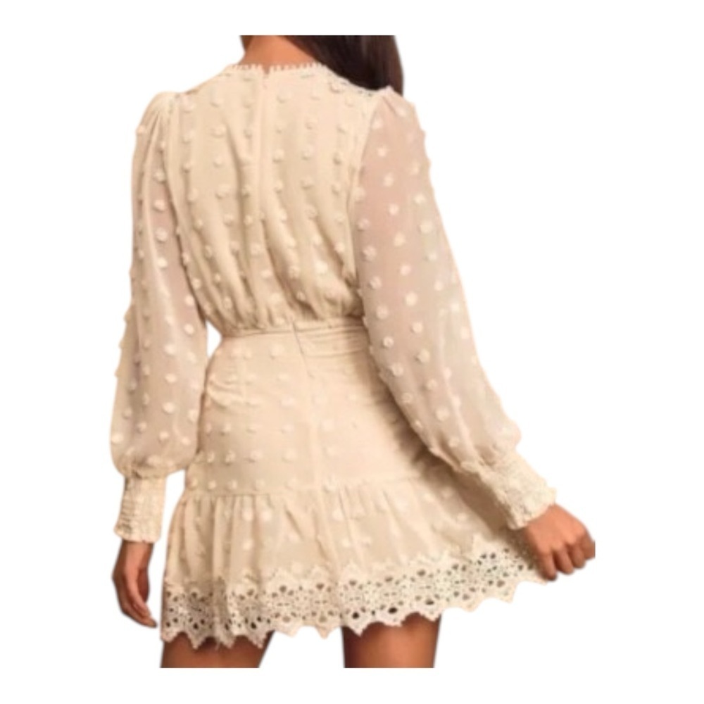 LULUS Women's Small Ivory Crochet Lace Flirty Flowy Cottagecore Chiffon Dress - Picture 2 of 5